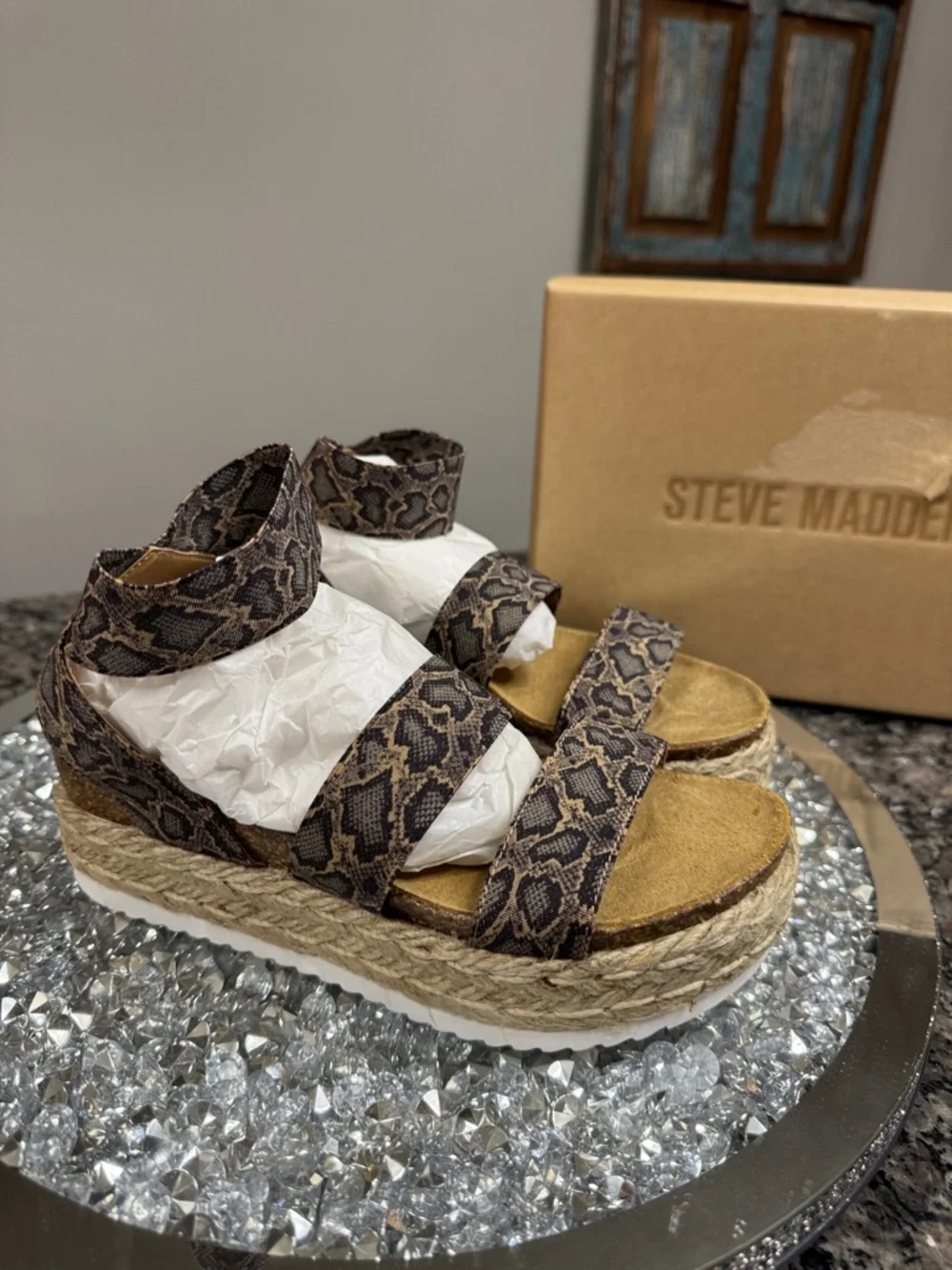 Steve Madden Snake Print Espadrille Platform Sandals - leather NEW 6